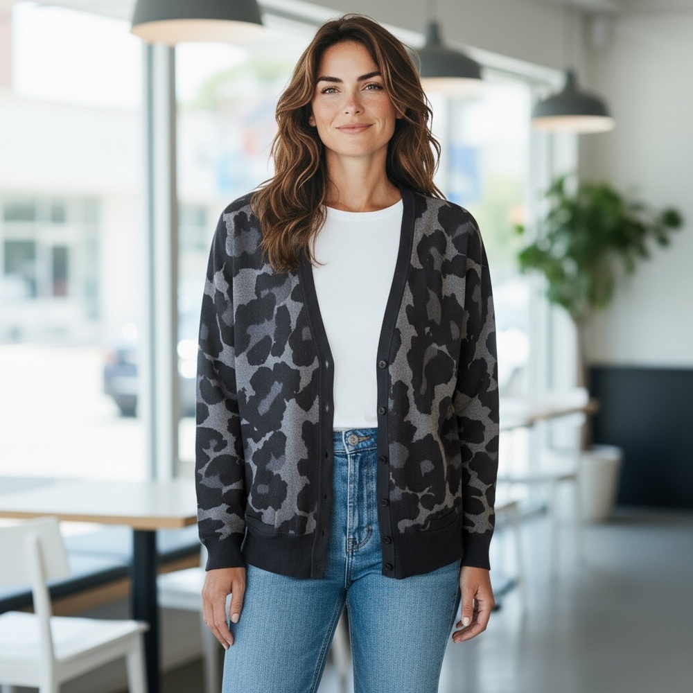 MICHAEL KORS Animal Print Cardigan. Size XL